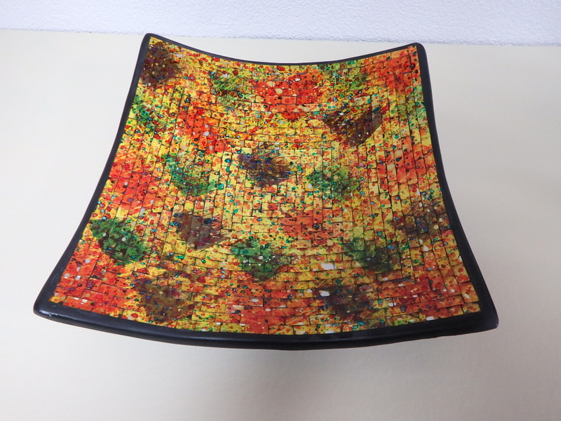 Veľká misa žltá, hranatá , ručná mozaika, Indonézia,  40 cm